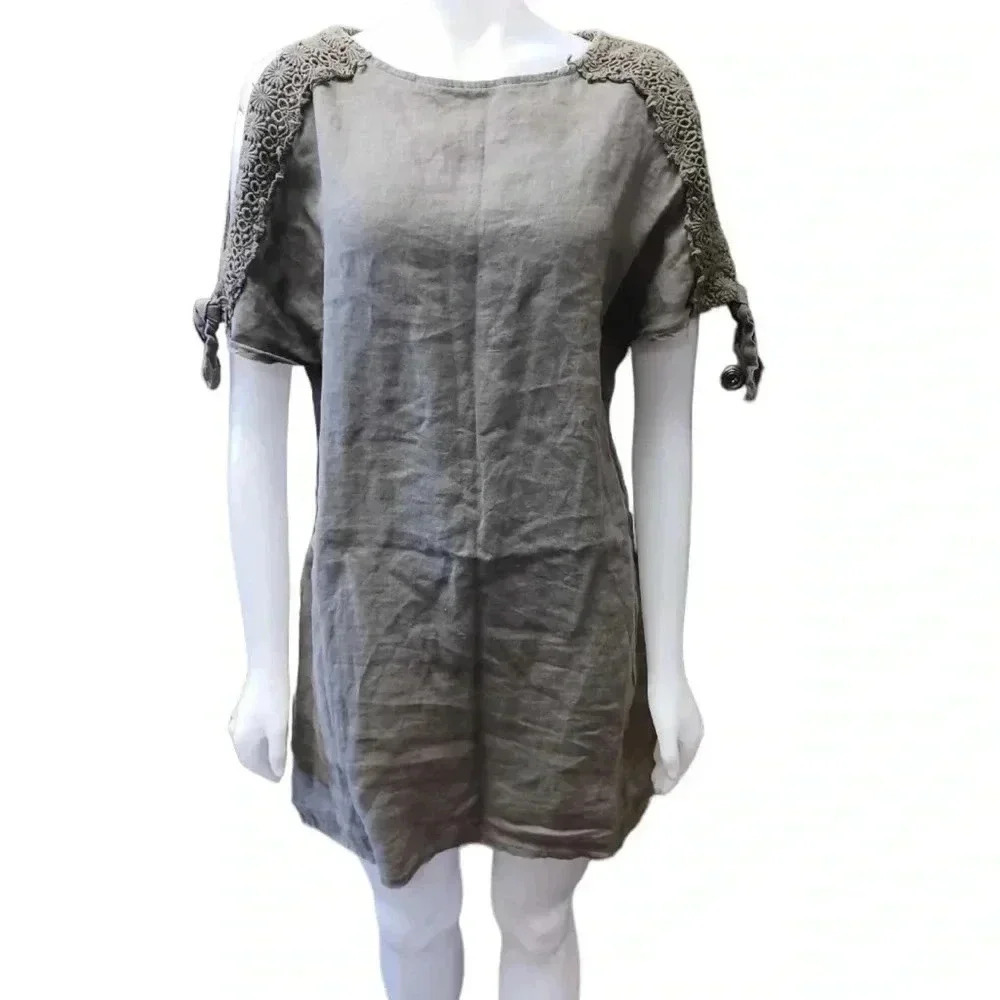 I Jeans 100% linen Olive Cold Shoulder Slip Mini Dress Size  Small